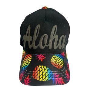 Robin Ruth Aloha Hat Black Rainbow Pineapple Snapback Adjustable Cap